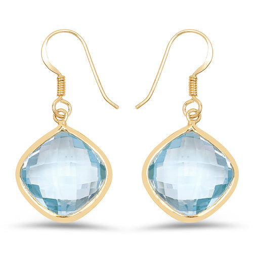 Boucles d'oreilles pendantes en topaze bleue plaquées or jaune 14K