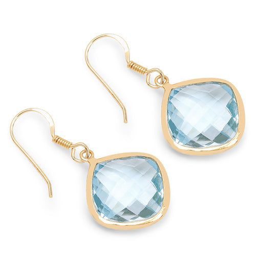 Boucles d'oreilles pendantes en topaze bleue plaquées or jaune 14K