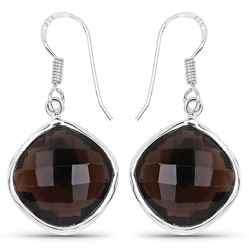 22.80 Carat Genuine Smoky Quartz Sterling Silver Earrings