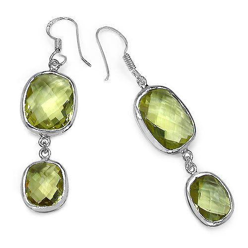 Boucles d'oreilles en argent sterling avec quartz citron véritable de 25,74 carats