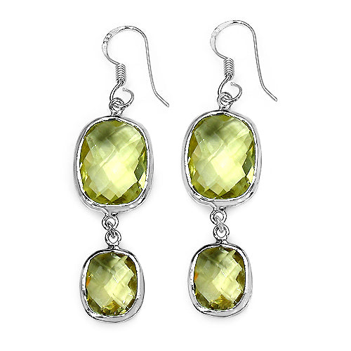 Boucles d'oreilles en argent sterling avec quartz citron véritable de 25,74 carats