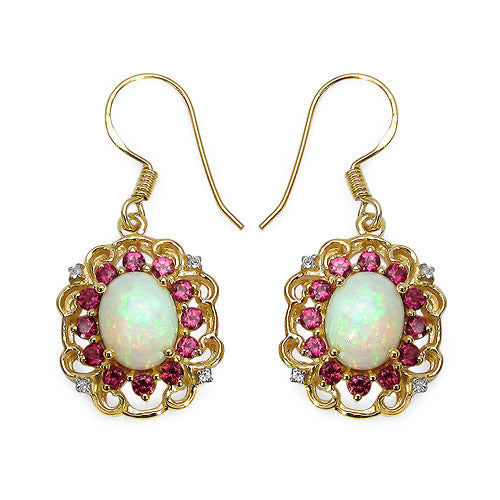 Boucles d'oreilles multi-stones plaquées or jaune 14K en argent sterling