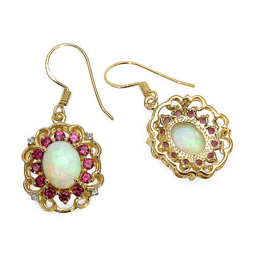 Boucles d'oreilles multi-stones plaquées or jaune 14K en argent sterling