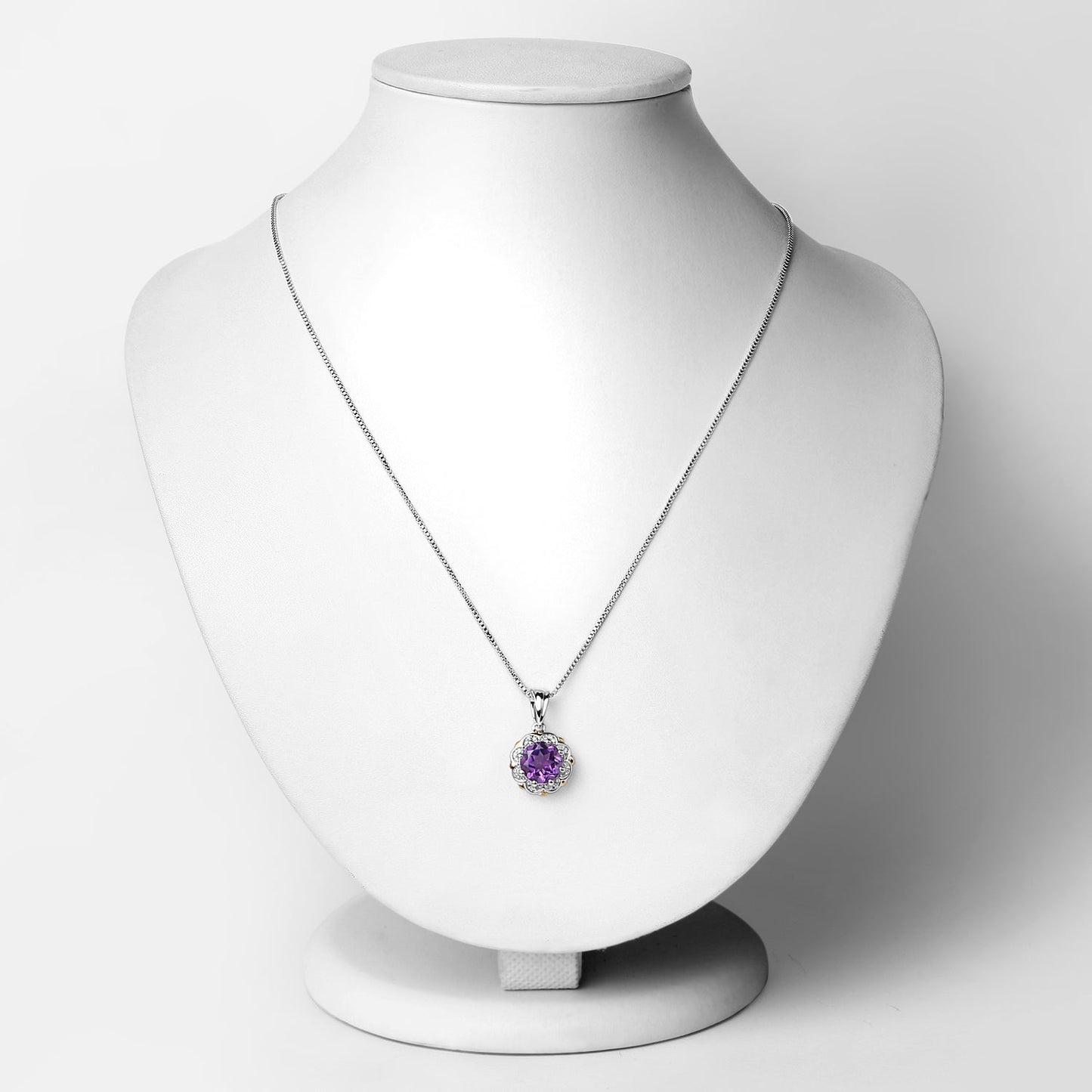 Colgante de amatista genuina de 1.87 quilates y diamantes en oro de 14K y plata esterlina