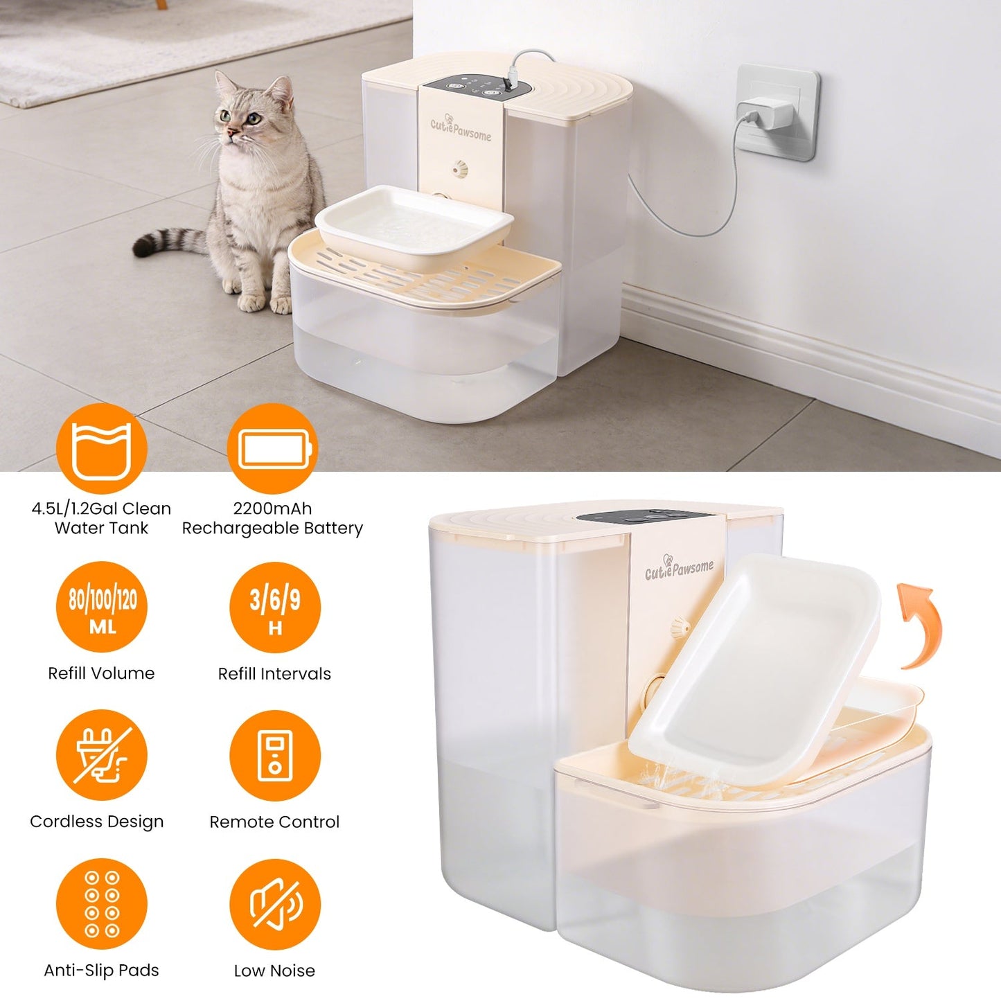 Smart Automatic Pet Water Fountain - 4.5L Rechargeable Dispenser