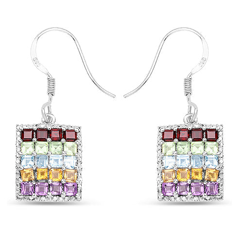 4.32 Carat Genuine Multi-Stone .925 Sterling Silver Earrings