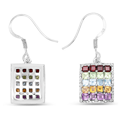 4.32 Carat Genuine Multi-Stone .925 Sterling Silver Earrings