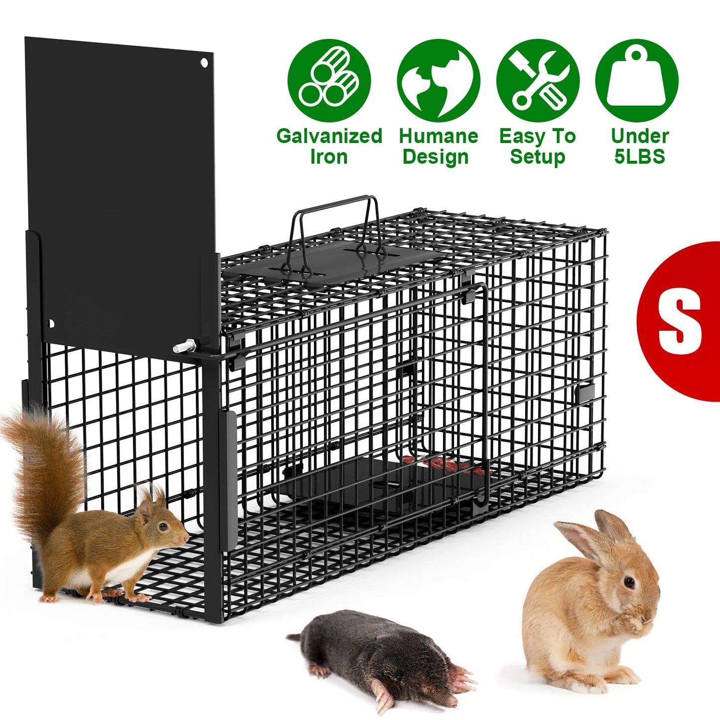 26-Inch Single Door Live Animal Cage Trap for Small Animals