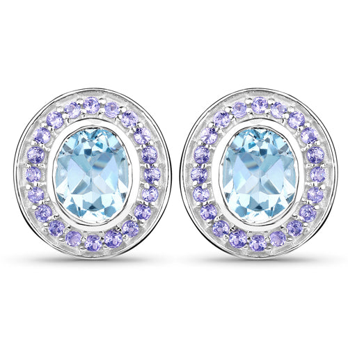 6.30 Carat Genuine Blue Topaz and Tanzanite Earrings