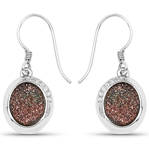 Boucles d'oreilles en Drusy de cuivre véritable et topaze blanche de 4,72 carats