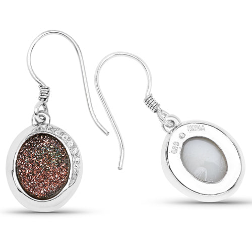 Boucles d'oreilles en Drusy de cuivre véritable et topaze blanche de 4,72 carats