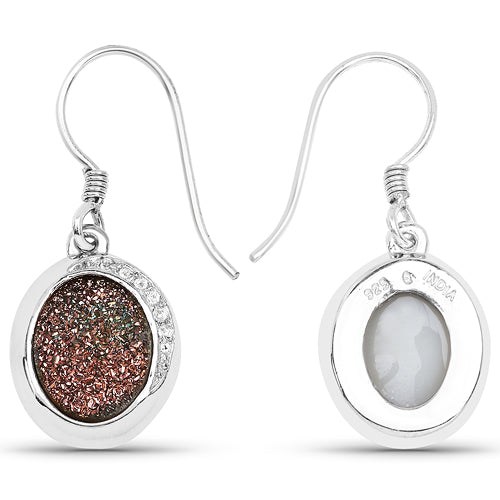 Boucles d'oreilles en Drusy de cuivre véritable et topaze blanche de 4,72 carats