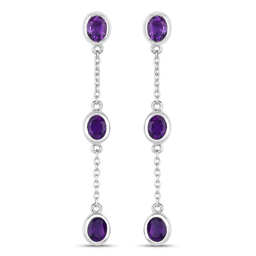 Boucles d'oreilles en argent sterling .925 avec améthystes véritables de 2,04 carats