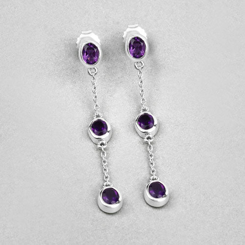 Boucles d'oreilles en argent sterling .925 avec améthystes véritables de 2,04 carats