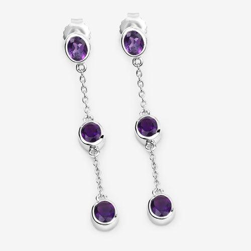 Boucles d'oreilles en argent sterling .925 avec améthystes véritables de 2,04 carats