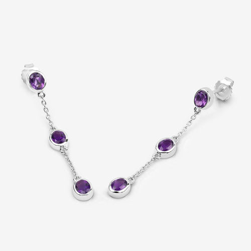 Boucles d'oreilles en argent sterling .925 avec améthystes véritables de 2,04 carats