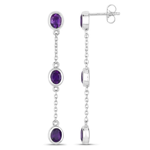 Boucles d'oreilles en argent sterling .925 avec améthystes véritables de 2,04 carats