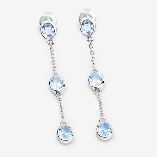2.16 Carat Genuine Blue Topaz Sterling Silver Earrings