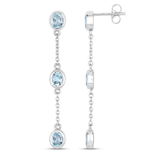 2.16 Carat Genuine Blue Topaz Sterling Silver Earrings