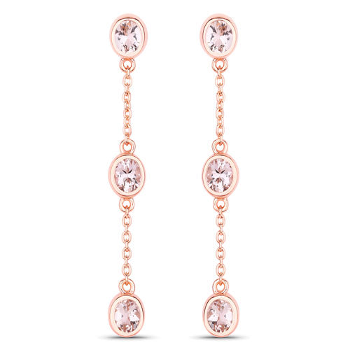 Boucles d'oreilles en morganite véritable de 1,62 carat en argent sterling .925