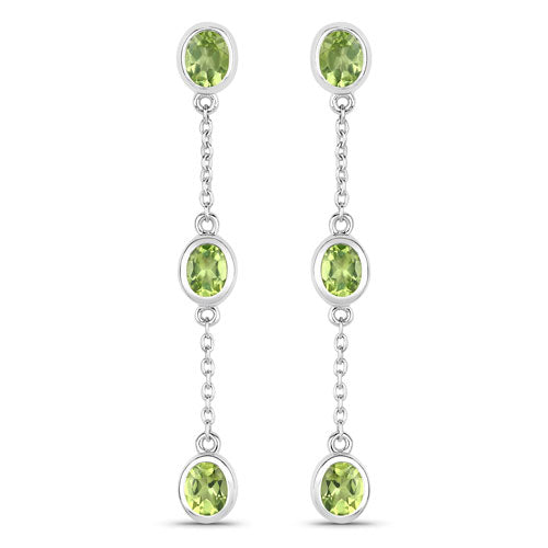 Pendientes de Peridoto Genuino de 2.10 Quilates en Plata Esterlina .925