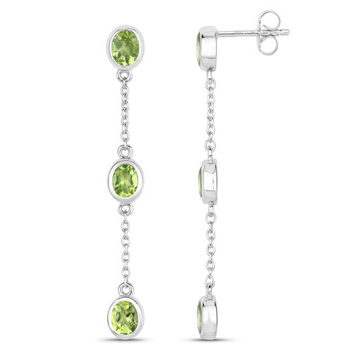 Pendientes de Peridoto Genuino de 2.10 Quilates en Plata Esterlina .925