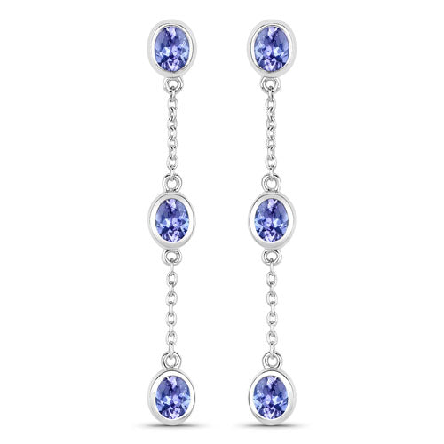 Boucles d'oreilles en argent sterling avec tanzanite véritable de 1,98 carat