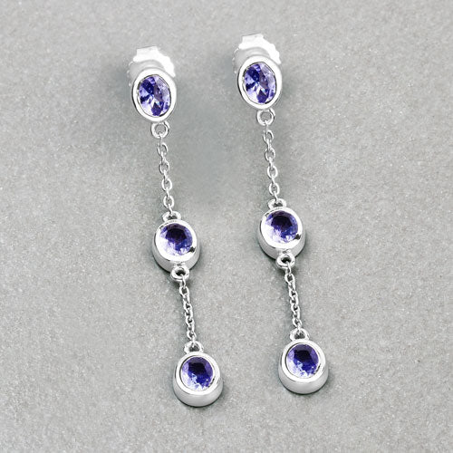 Boucles d'oreilles en argent sterling avec tanzanite véritable de 1,98 carat