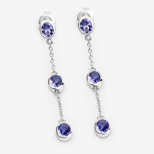 Boucles d'oreilles en argent sterling avec tanzanite véritable de 1,98 carat