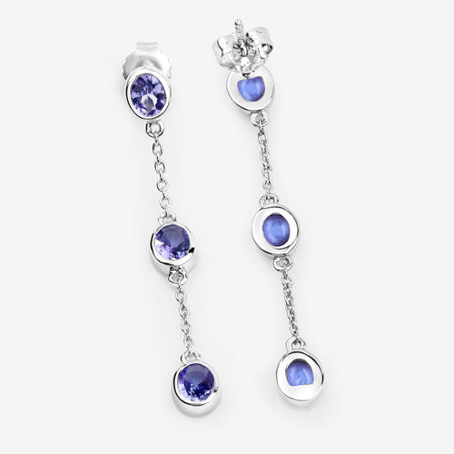 Boucles d'oreilles en argent sterling avec tanzanite véritable de 1,98 carat