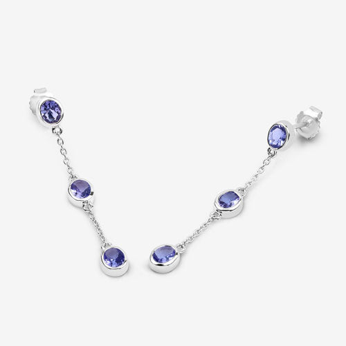 Boucles d'oreilles en argent sterling avec tanzanite véritable de 1,98 carat