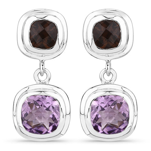 Pendientes de Amatista y Cuarzo Ahumado de 6.60 Quilates