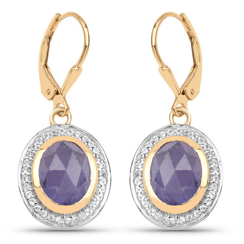 Boucles d'oreilles en or jaune 14K plaqué tanzanite et topaze blanche