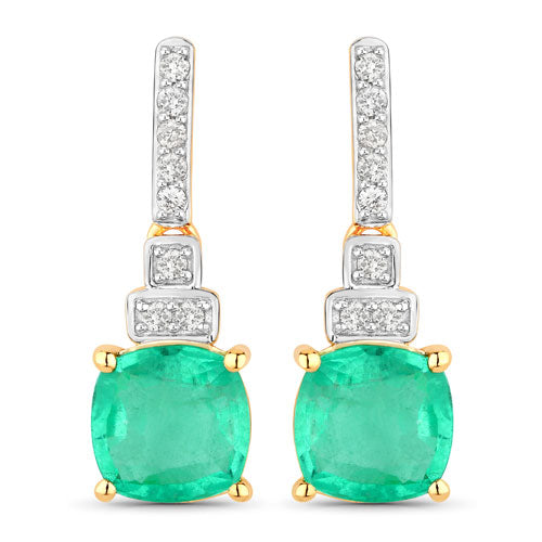 2.72 Carat Genuine Ethiopian Emerald & Diamond 14K Gold Earrings