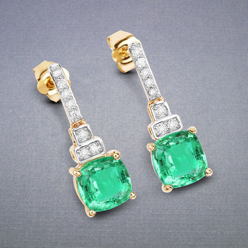 2.72 Carat Genuine Ethiopian Emerald & Diamond 14K Gold Earrings