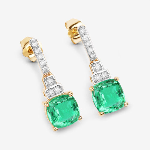 2.72 Carat Genuine Ethiopian Emerald & Diamond 14K Gold Earrings