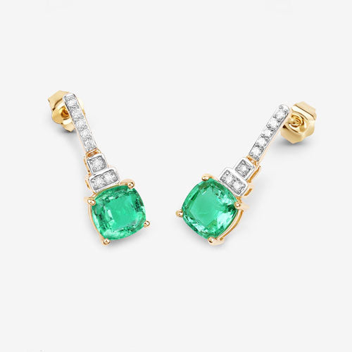 2.72 Carat Genuine Ethiopian Emerald & Diamond 14K Gold Earrings