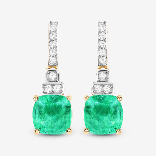 2.72 Carat Genuine Ethiopian Emerald & Diamond 14K Gold Earrings