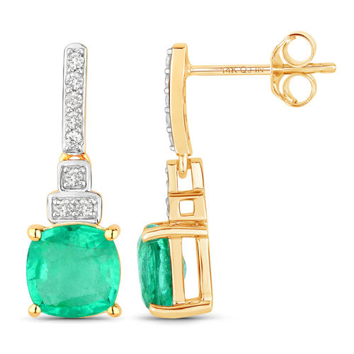 2.72 Carat Genuine Ethiopian Emerald & Diamond 14K Gold Earrings