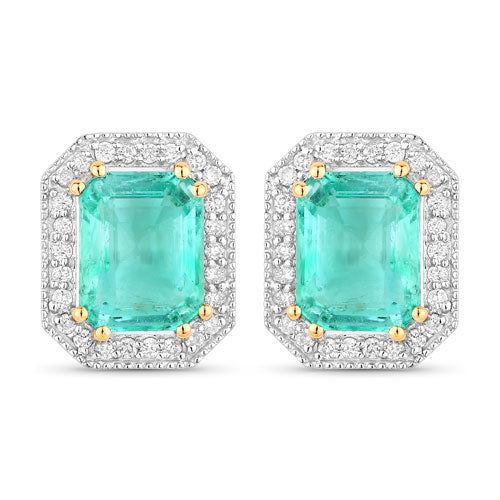 Boucles d'oreilles halo en émeraude éthiopienne et diamant de 2,99 carats