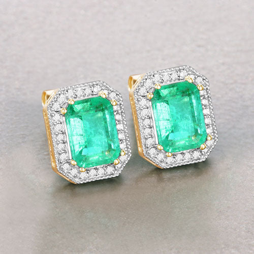 Boucles d'oreilles halo en émeraude éthiopienne et diamant de 2,99 carats