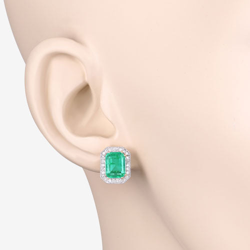 Boucles d'oreilles halo en émeraude éthiopienne et diamant de 2,99 carats