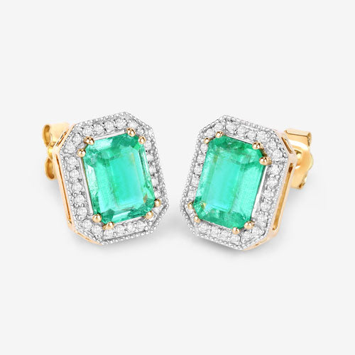 Boucles d'oreilles halo en émeraude éthiopienne et diamant de 2,99 carats