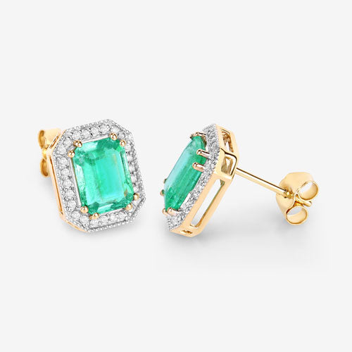 Boucles d'oreilles halo en émeraude éthiopienne et diamant de 2,99 carats