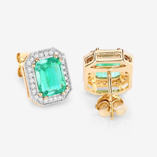 Boucles d'oreilles halo en émeraude éthiopienne et diamant de 2,99 carats