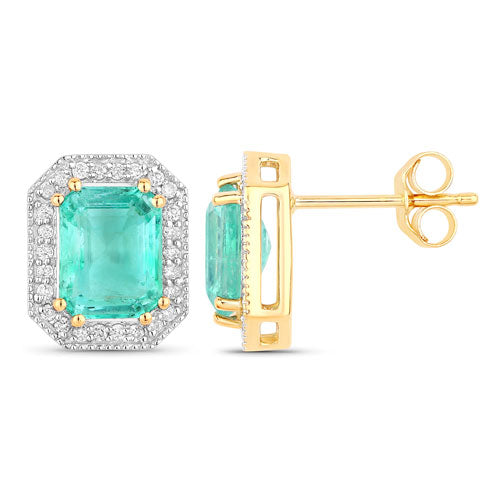 Boucles d'oreilles halo en émeraude éthiopienne et diamant de 2,99 carats