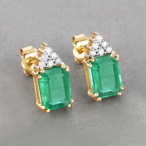 2.87 Carat Genuine Ethiopian Emerald and White Diamond Earrings