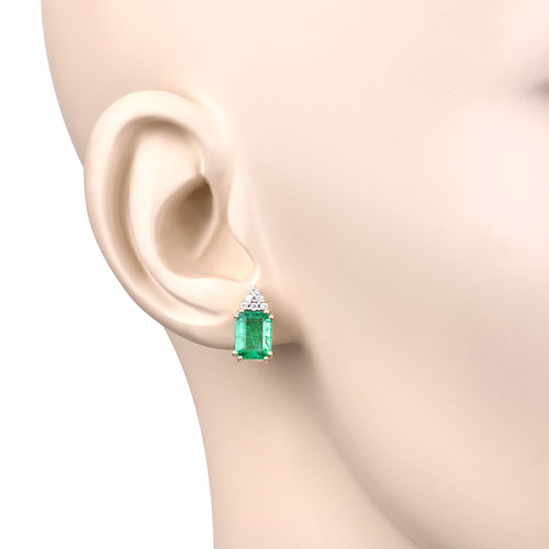 2.87 Carat Genuine Ethiopian Emerald and White Diamond Earrings