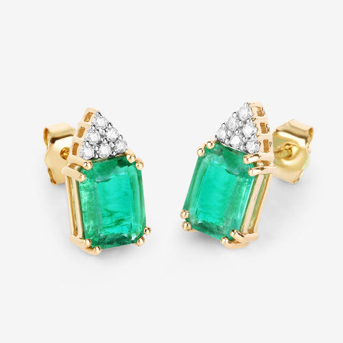 2.87 Carat Genuine Ethiopian Emerald and White Diamond Earrings