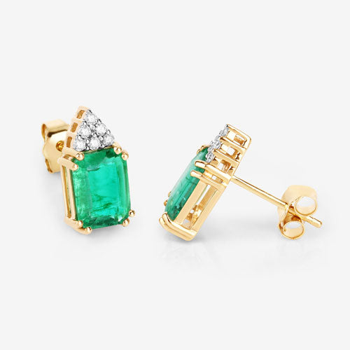2.87 Carat Genuine Ethiopian Emerald and White Diamond Earrings